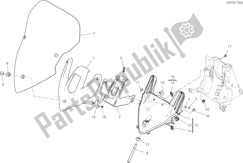 All parts for the Windshield of the Ducati Multistrada 1260 Touring 2018